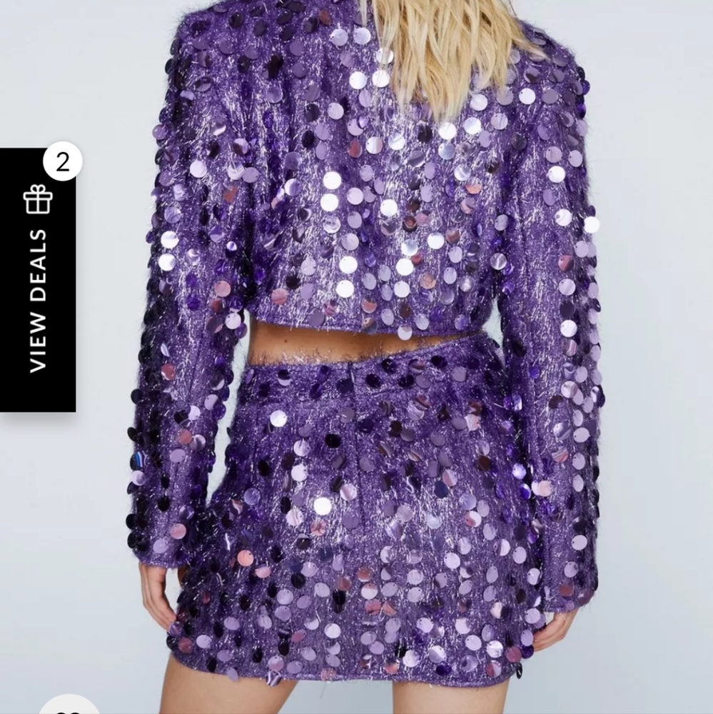 Nasty Gal sequin purple blazer and mini skirt NWT Taylor swift eras tour - Picture 6 of 9